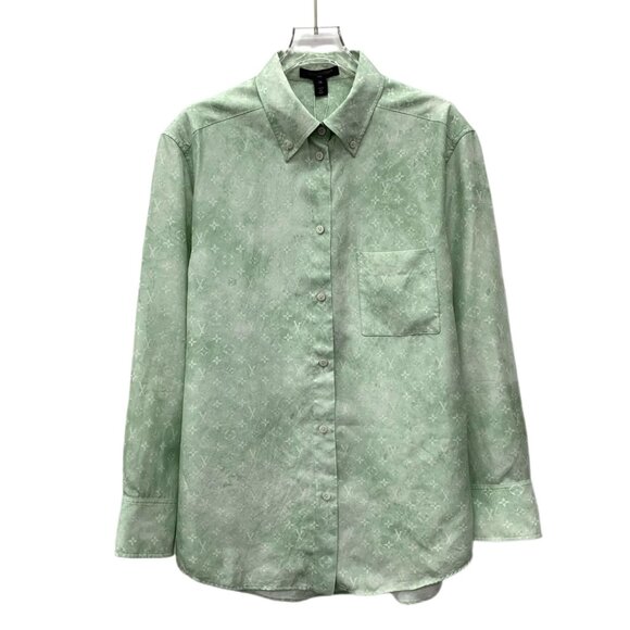 Louis Vuitton LV 2024 Light Green Logo Monogram Silk Shirt - Picture 1 of 7